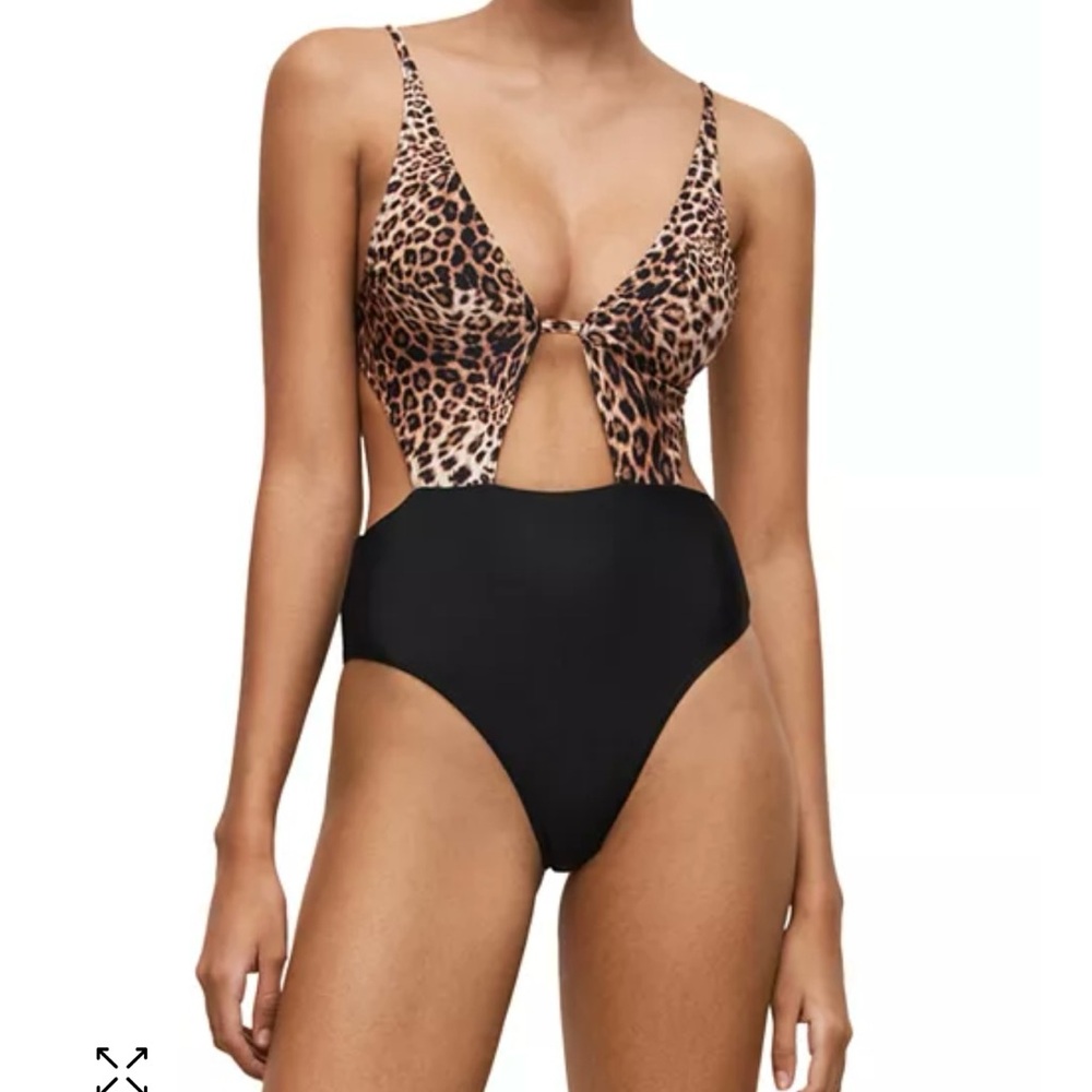 All Saints Leopard Print and Black One Piece Swimsuit